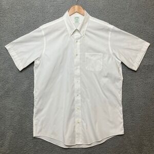 Brooks Brothers Milano Button Shirt Men 17-37 White Supima Cotton Short Sleeve